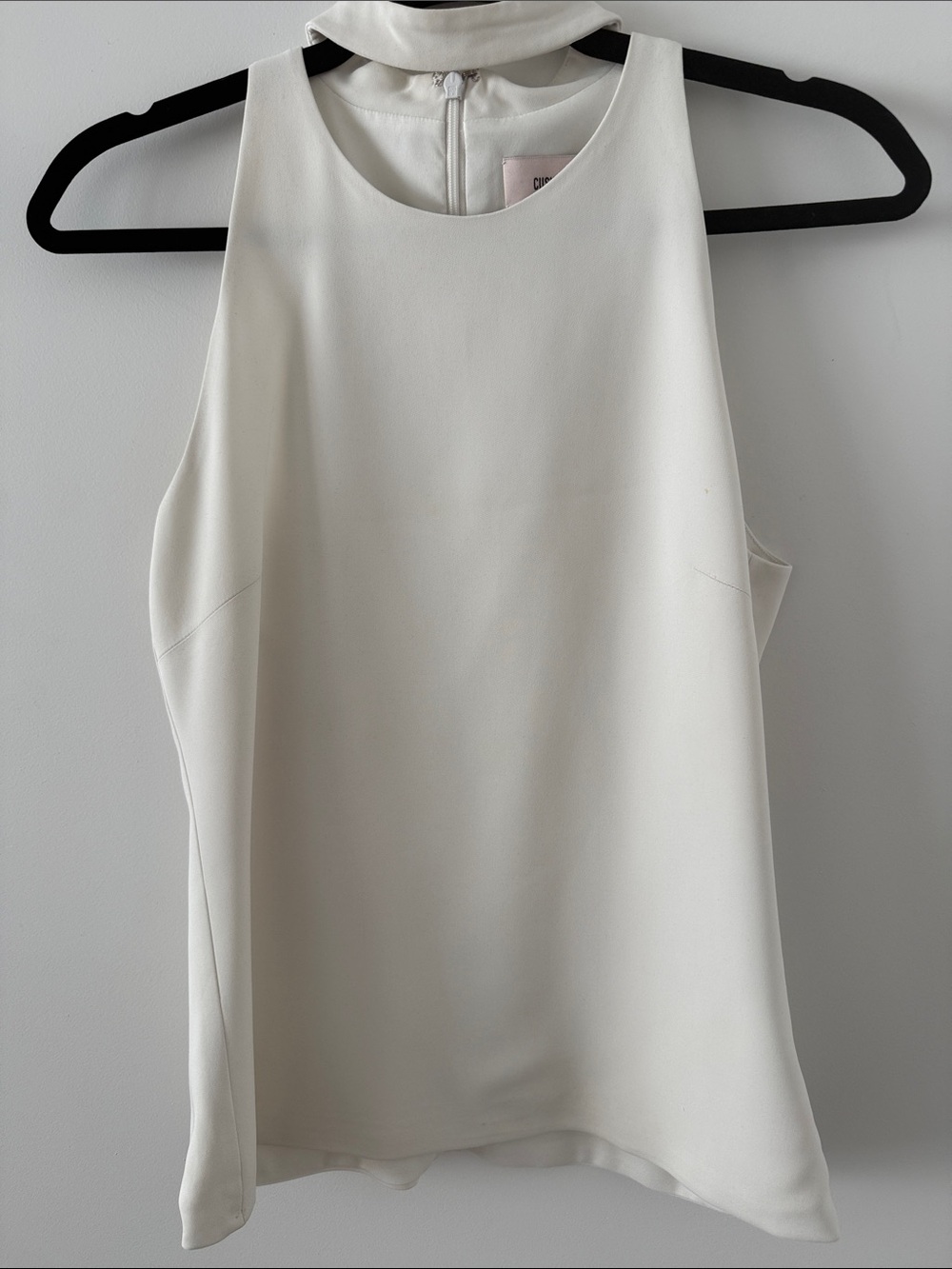 Ivory High-Neck Sleeveless Halter Cut Out Tank Top
